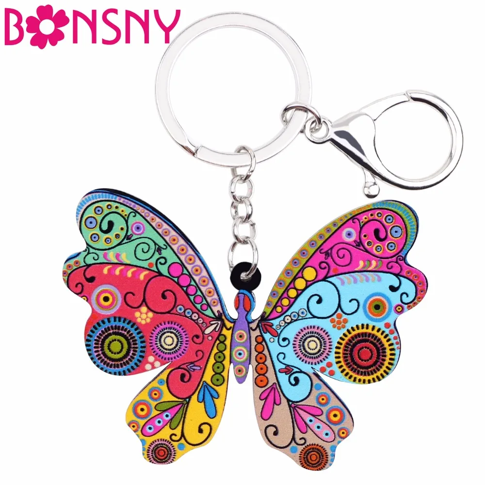 

Bonsny Acrylic Anime Cartoon Butterfly Key Chains Rings For Women Girl Bag Purse Car Handbag Wallet Charms Elegant Novelty GIFT