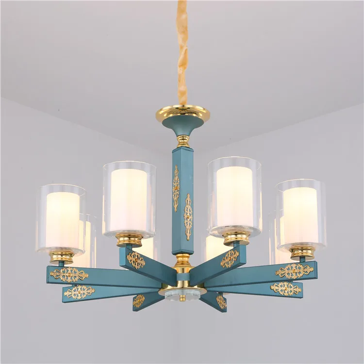 

European blue LED chandelier livingroom suspended lamp zinc alloy luminaires bedroom lighting home fixtures French hanging light