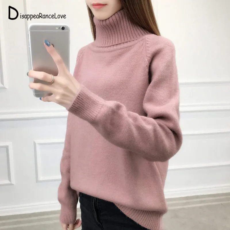 

2019 New Arrival Women Oversize Basic Knitted Turtleneck Sweater Female Solid Cashmere Turtleneck Collar Pullovers Warm