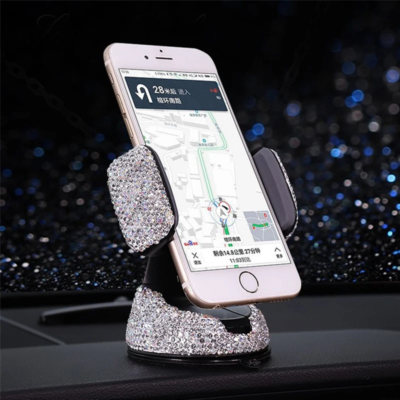 

Rhinestone Car Phone Holder Dashboard Universal Smartphone Cell Phone Car Stand Mount Suction Cup Holder Car Accessory For Girls
