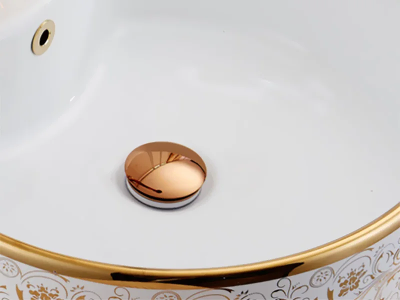 Розовое золото Pop Up Drain латунь ванная комната умывальник отложным воротником круглый с переливом Роскошная кисть для ванной раковина для