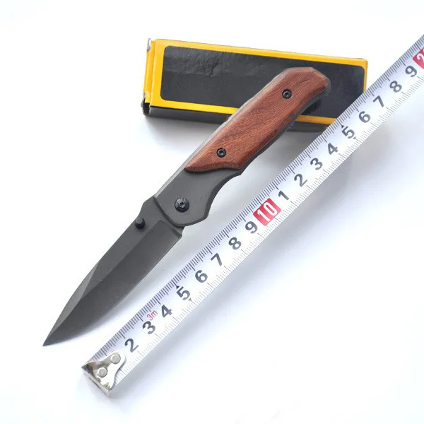 

Folding Tactical Knife 5Cr13 Blade Titanium Surface Tactical Hunting Knife Outdoor Survival Tool Knife With Wood Handle