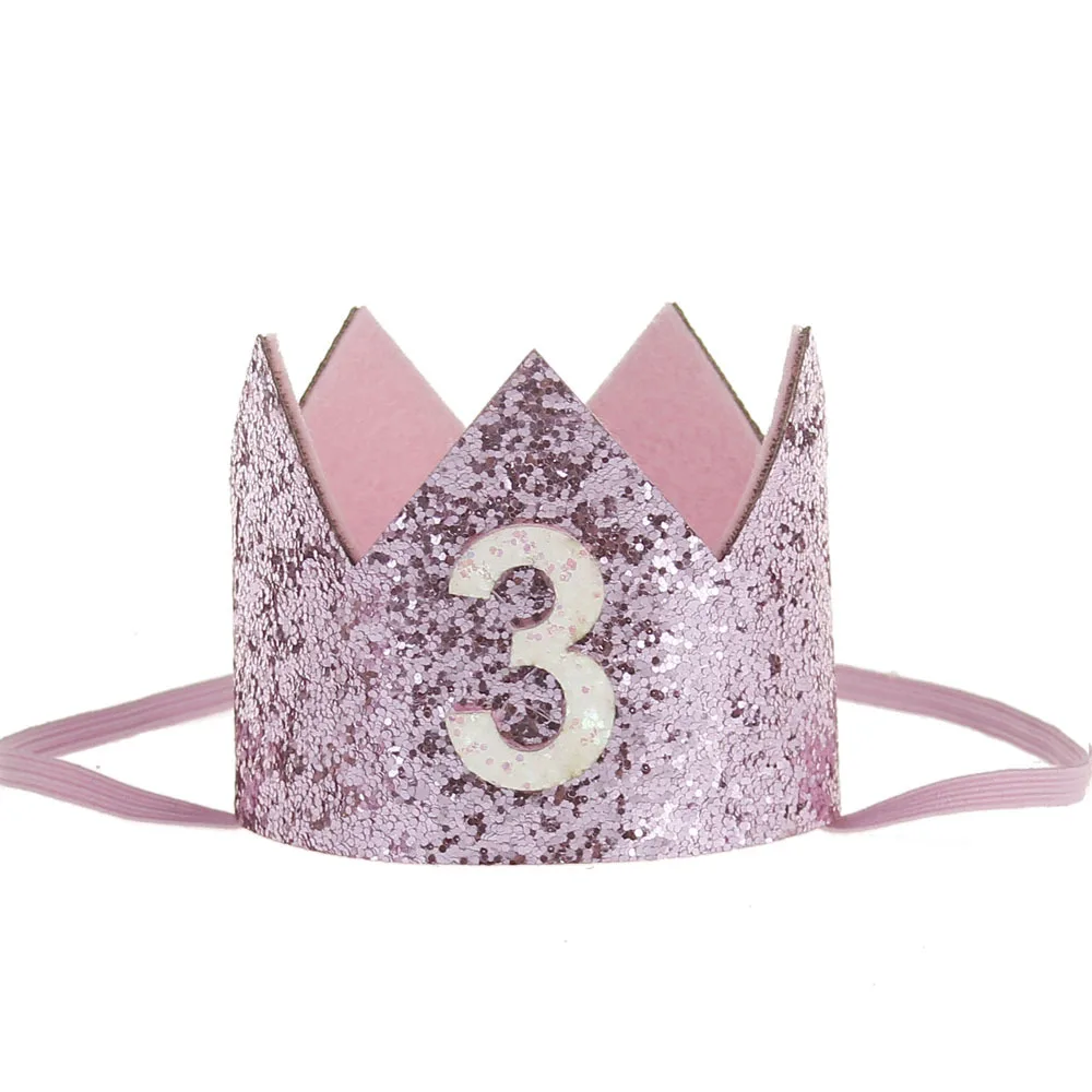 Chicinlife 1, 2, 3 повязка на голову с короной на день рождения шапка для детей 1, 2, 3 дня рождения украшение для детской вечеринки декор для детского дня рождения шапка для дня рождения - Цвет: Pink 3