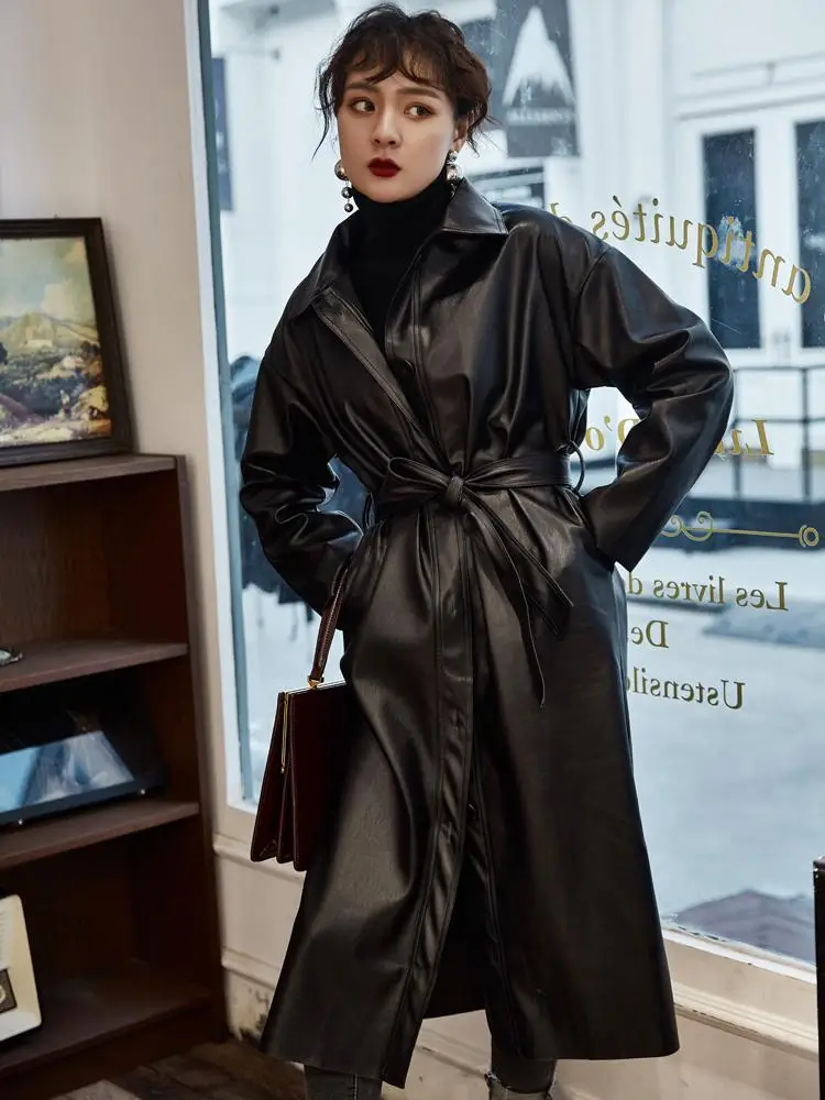 Getвесеннее Женское пальто, женские Куртки из искусственной кожи, пальто с отложным воротником, черная зимняя кожаная куртка для женщин, новинка, сексуальная - Color: Black