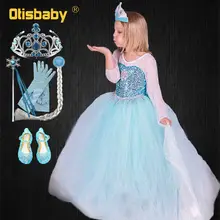 Летнее платье феи принцессы Эльзы из тюля с длинными рукавами для девочек; детская одежда для торжеств; маскарадный костюм Снежной Королевы; Детский костюм