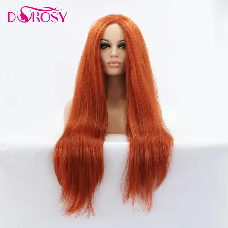 DOROSY волосы медные красные высокотемпературные волокна натуральные длинные прямые часть оранжевые синтетические парики на кружеве для белых женщин