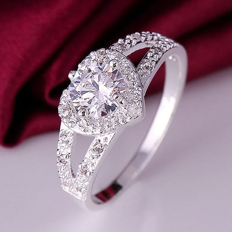 

new cute hot sale silver ring jewelry, fashion charm woman wedding ring, silver plated high quality heart crystal CZ Ring