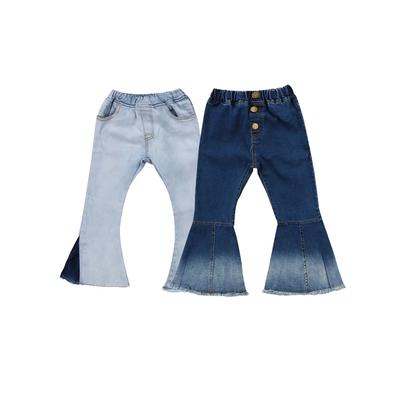

2018 Emmababy Fashion Adorable Infant Fancy Toddler Kids Baby Girl Bell Bottoms Long Flare Pants Denim Wide Leg Trousers 2-7T