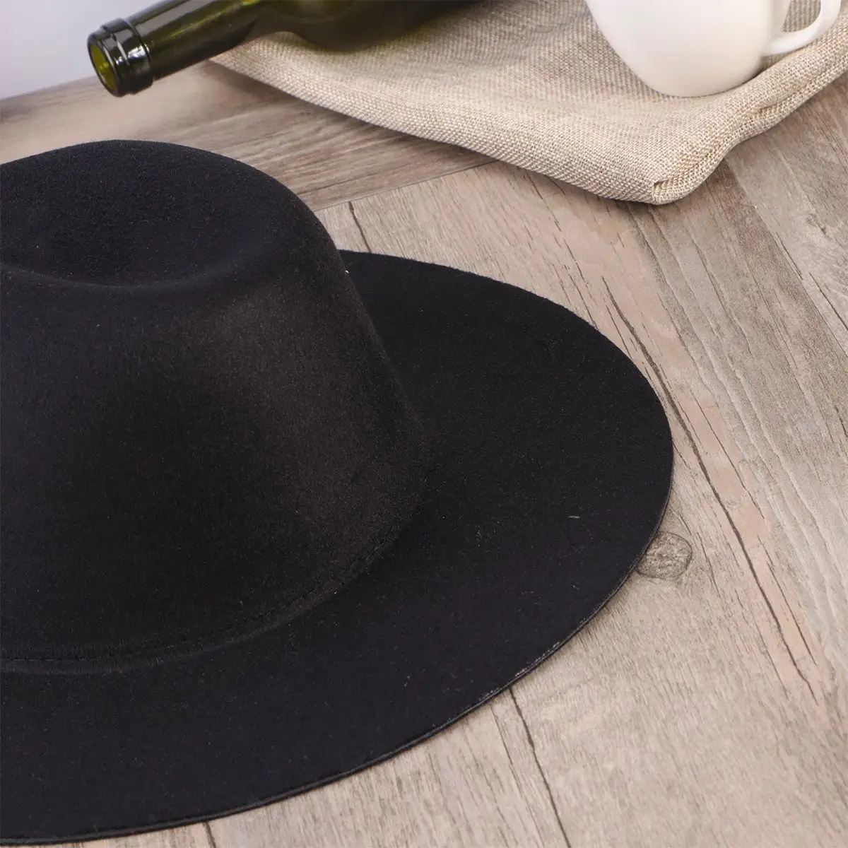 Унисекс Ретро шерстяная джазовая шляпа шляпы-Котелки с гибкими полями(черный