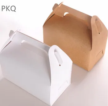 

30pcs Wholesale Kraft Paper Favor Box White Cupcake Boxes Brown Paper Cupcake Packing Cake Boxes Large Gift Box with handle