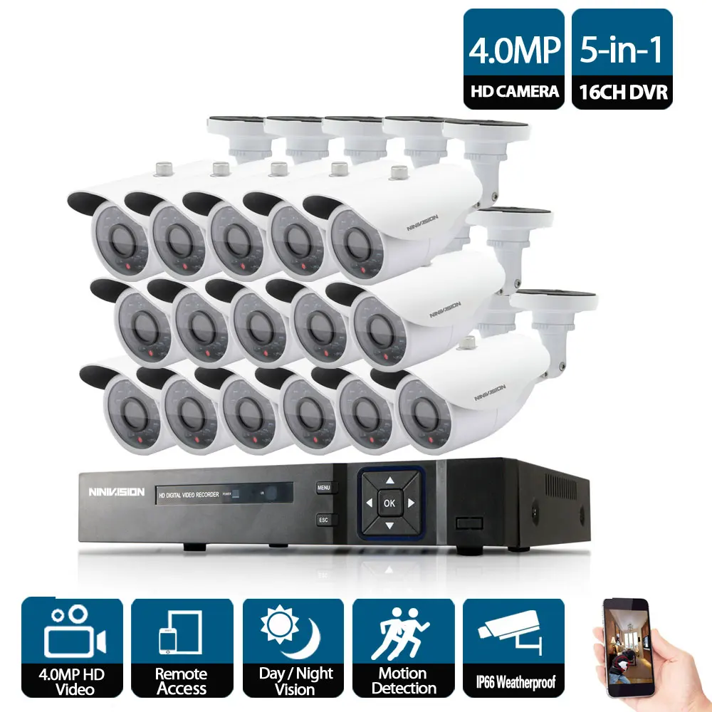 16CH AHD CCTV NVR 5mp 4mp 3g DVR Kit CCTV видеонаблюдение Системы 16X4,0 Мп для дома и улицы безопасности Камера комплект 16-канальный видеорегистратор наборы - Цвет: Белый