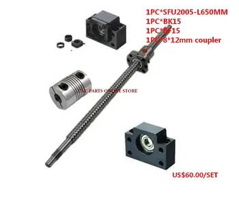 

2005 ballscrew set:SFU2005-L650mm Ball screw-C7+BK/BF15 Support+8*12mm coupler