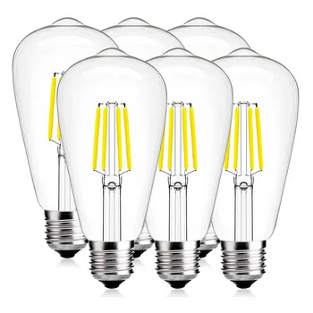 

6PCS 4W LED Vintage Edison Light Bulbs Clear ST64 Antique Filament Decorative Light Bulbs Cool White (6000K) E26 E27 120V 220V