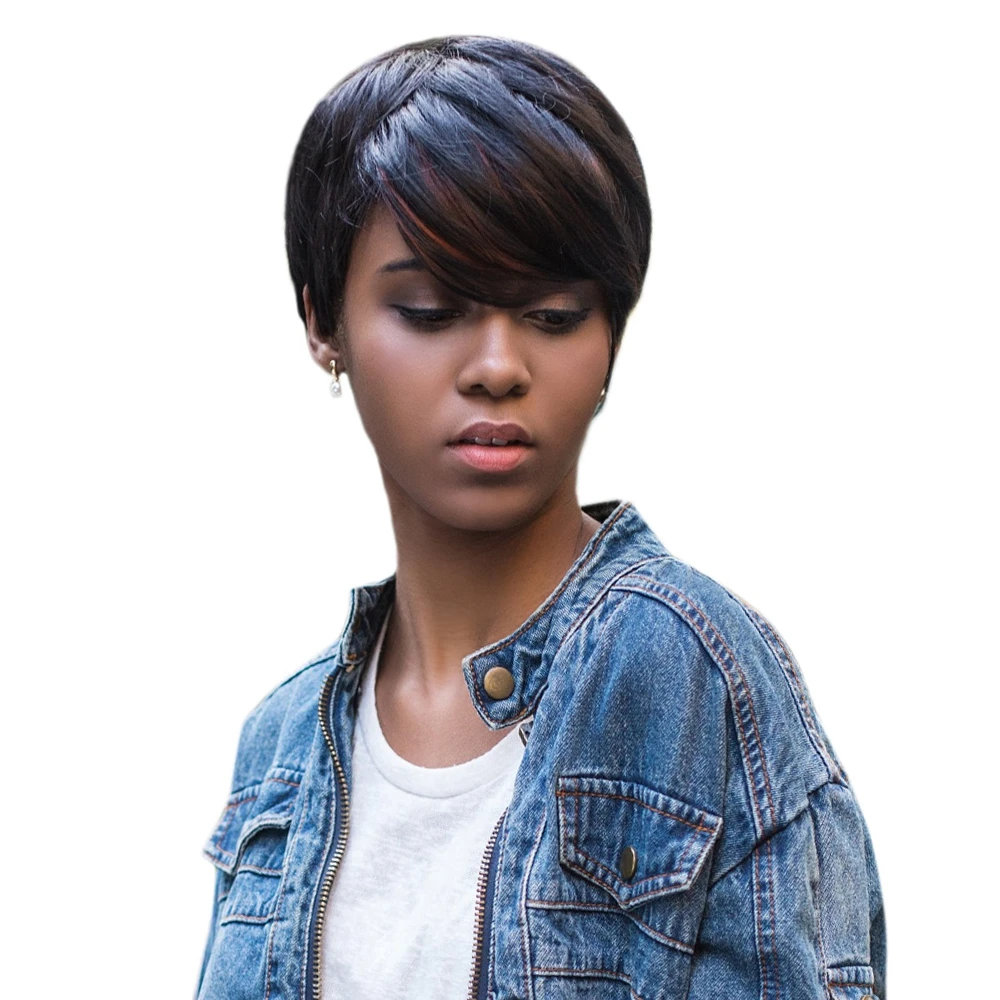 AISI Sisi Poni RAMBUT Pendek Lurus Warna Campuran Gaya Rambut