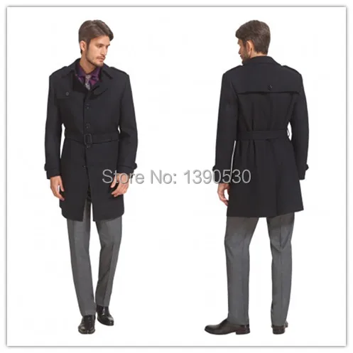 new Arriving winter British Style Classic Black Trench Coat Men Long 4 buttons with belt 100% cashmere outwear coat men