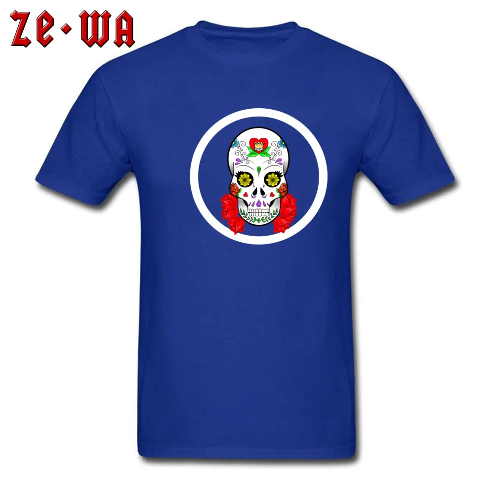Candy Skull Mens High Quality Customized Tees O Neck NEW YEAR DAY All Cotton T-shirts Street Short Sleeve Top T-shirts Candy Skull blue