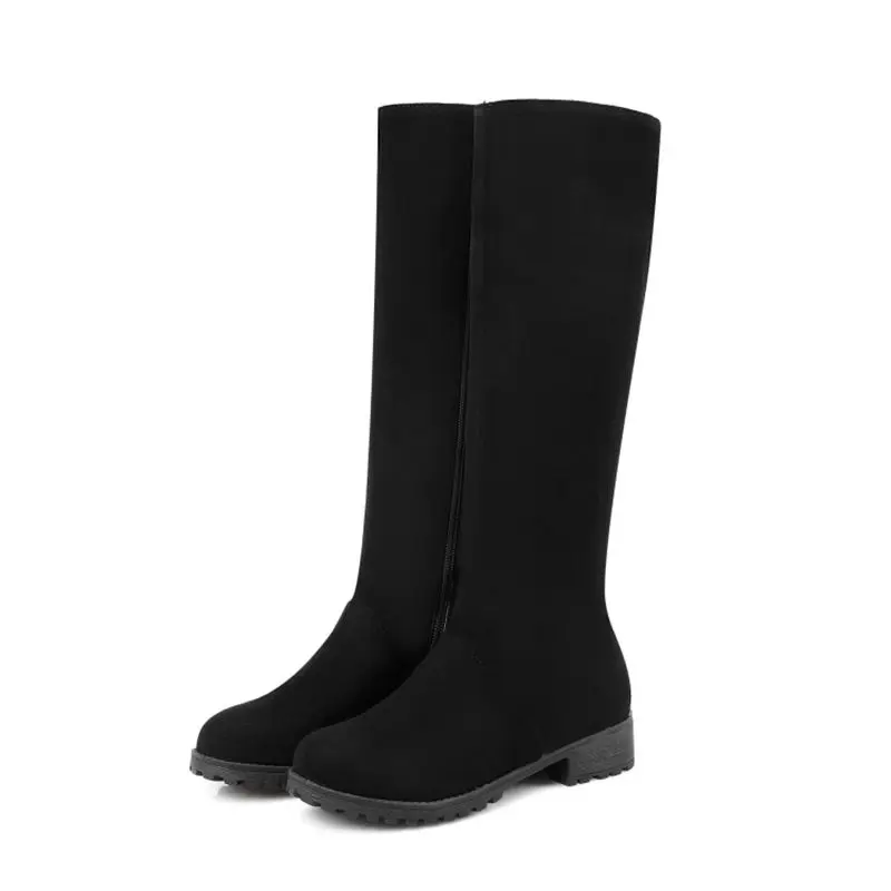 QPLYXCO/распродажа, новые модные женские сапоги до колена, большие размеры 34-48 женская зимняя обувь с круглым носком Теплые сапоги женская обувь, zapatos mujer, C9-39 - Цвет: black without fur