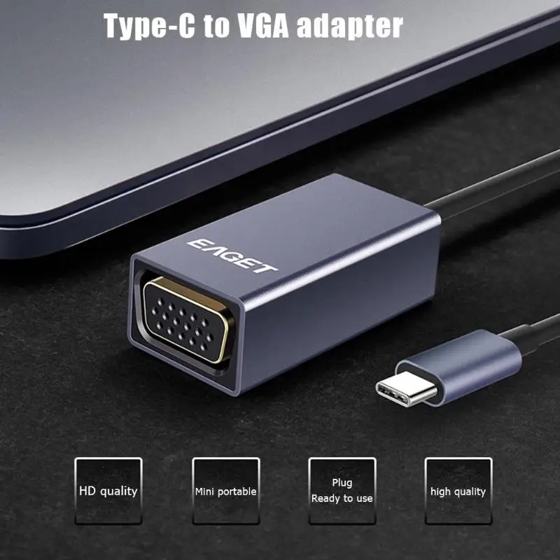 Eaget CH01 портативный type-C к VGA адаптер Мужской USB C к женскому VGA конвертер кабель для телефона планшета Windows Linux Mac OS