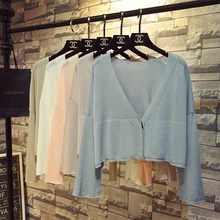 Новые осенние женские кардиганы с длинным рукавом, сексуальный Шелковый вязаный шаль, свитера, пальто, женский тонкий элегантный тонкий короткий кардиган SF1242