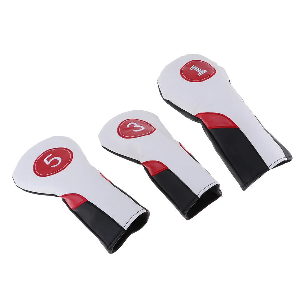 3 Pieces PU Golf Wood Head Cover Set For Golf Driver Fairway Hybrid White