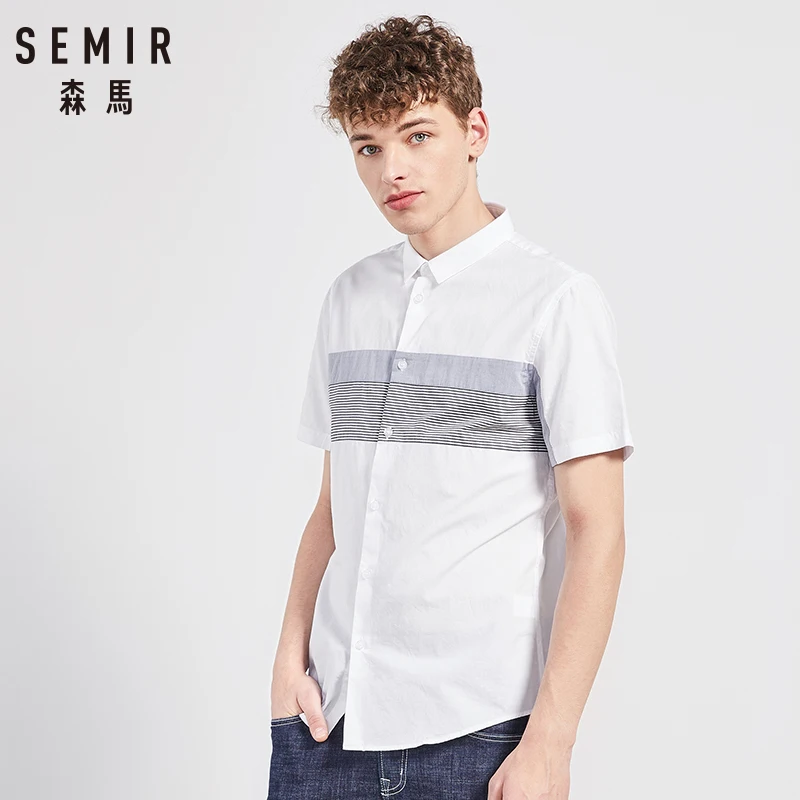 SEMIR, мужская рубашка с коротким рукавом,, летняя, новая, цветная, контрастная, сшитая, повседневная, хлопковая рубашка, Корейская