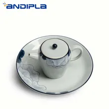 Цзиндэчжэнь голубой и белый фарфор Гибискус чайник тривец горшок держатель блюдца старинные керамические фрукты орехи блюдо обеденное тарелка