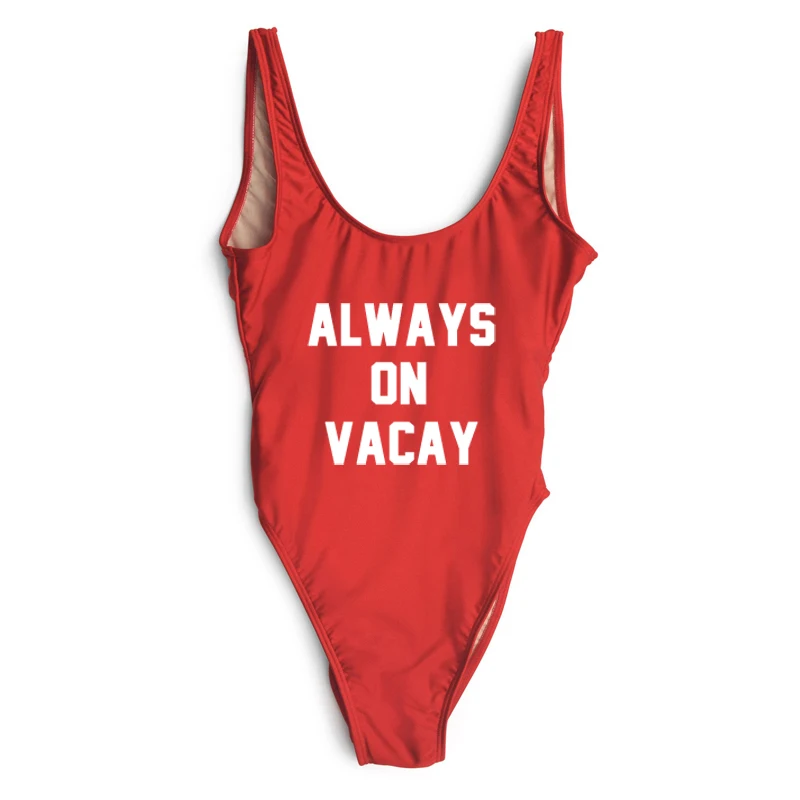 Цельный купальник с надписью ALWAYS ON VACAY Женский пикантный красный купальный