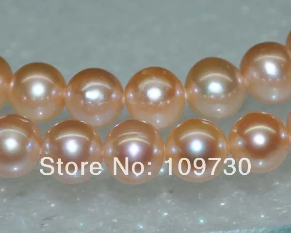 

Jewelry 0047 Natural Rare pink 2strs AA+10-11mm luster near round thick-skinned pearls