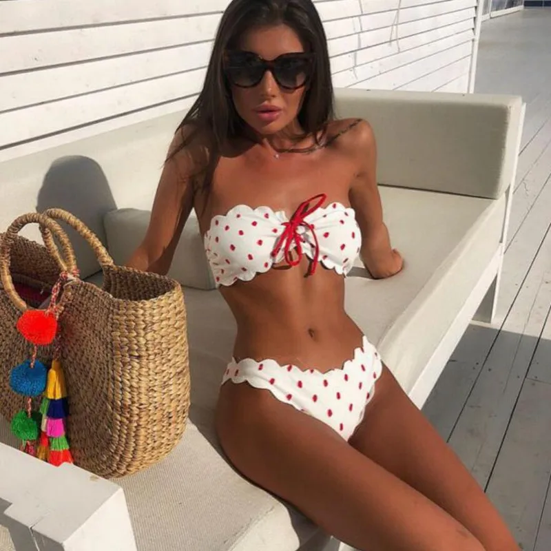 

Dot Print Bikini 2019 Sexy Women Bandeau Bandage Bikini Set Push-Up Brazilian Swimwear Beachwear Swimsuit Biquini bathing suit