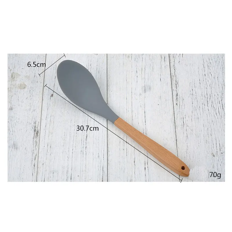 Beech Handle Non-stick Scoop Spatula Silicone Cooking Tool Sets Kitchen Utensils High Temperature Resistant Cooking Tools Gray Beech Handle Non-stick Scoop Spatula Silicone Cooking Tool Sets Kitchen Utensils High Temperature Resistant Cooking Tools Gray
