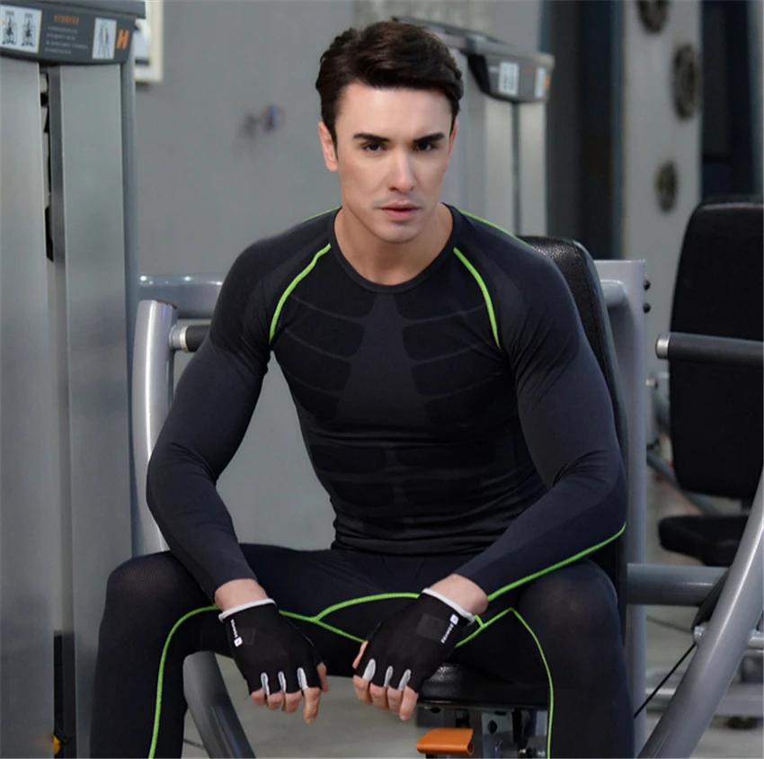 

Men's Tight Slimming Absorb Sweat Soft Compressed Comforable Round Collar Sports Clothes Sport Jerseys Long Sleeve T Shirts MA04