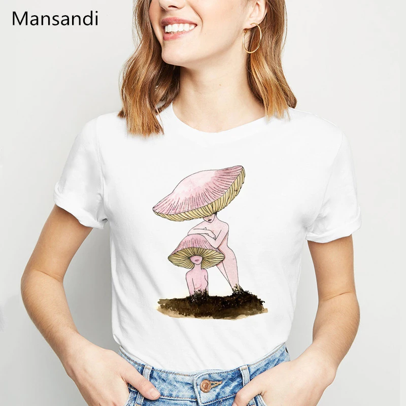 

Vintage Pink Mushroom Girls Print Women Tshirt Funny T Shirts Femme Aesthetic Clothes Tumblr Tops Tees Female T-Shirt