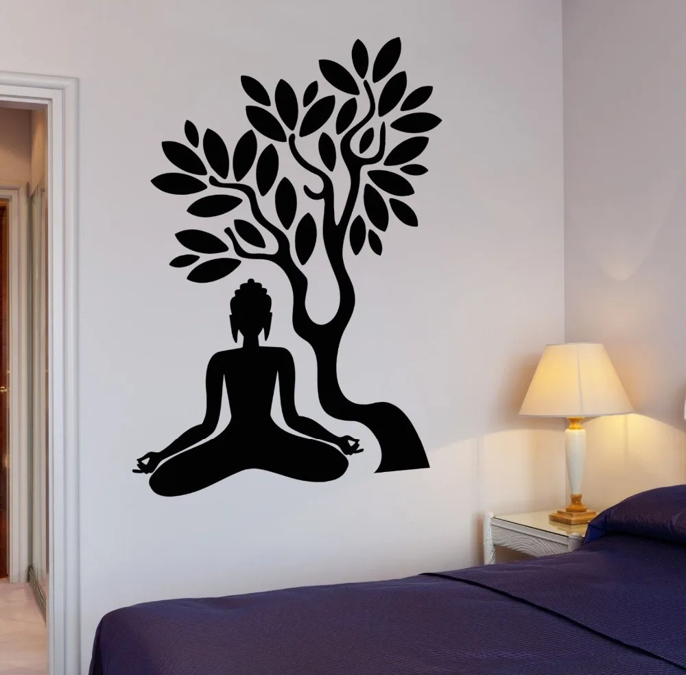 Buddha Vinyl Decal Buddha Tree Blossom Yoga Meditation Relaxation OM Zen Mural Art Wall Sticker Living