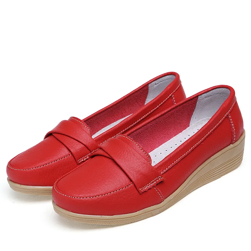 

2019 Spring Women Flats Nurse Shoes Solid Genuine Leather Shoes Woman Loafers Slip on Ballerina Shoes Women Espadrilles