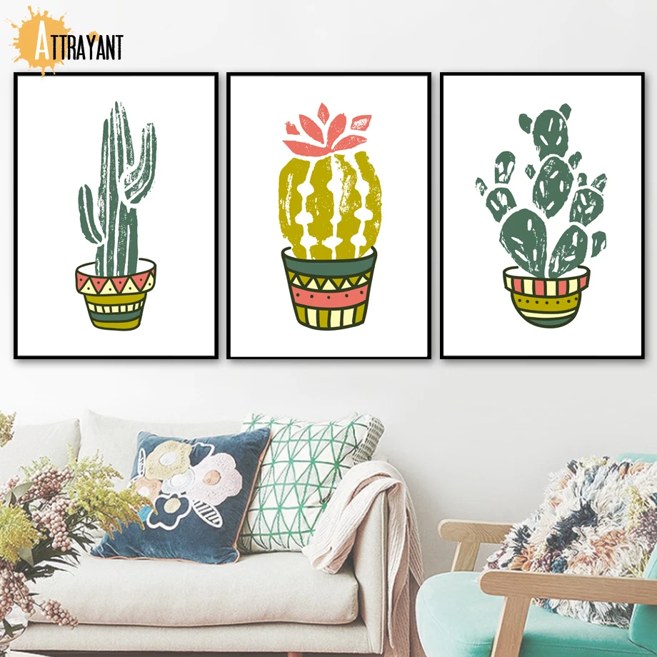 

Watercolor Potted Cactus Flower Wall Art Canvas Painting Nordic Posters And Prints Wall Pictures For Living Room Bedroom Decor