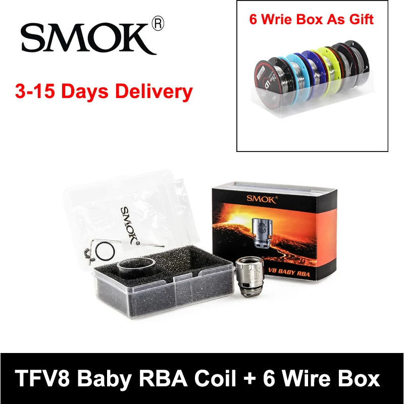 Original SMOK TFV8 Baby RBA Coil with V8 exclusive Glass Tube DIY core Resistance for 3ml Tank Accessories | Электроника