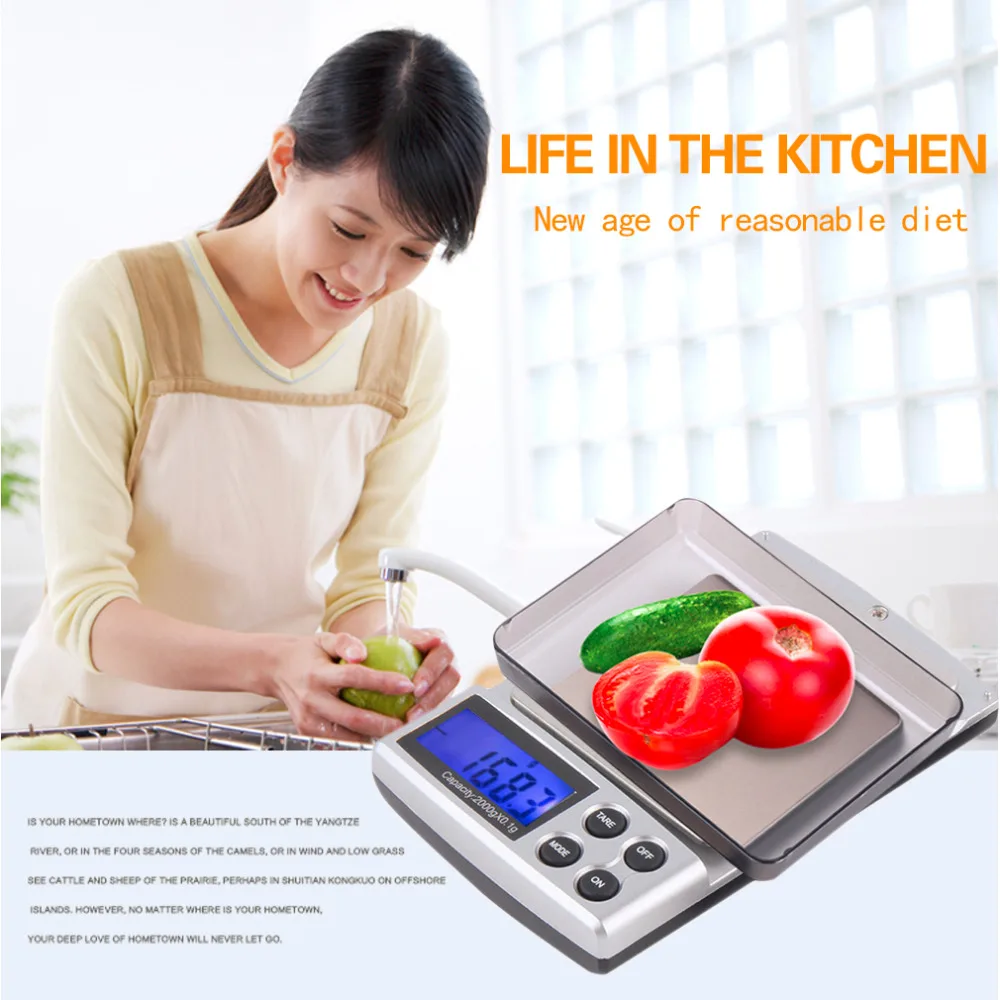 

1Pc 2000g x 0.1g Mini Pocket Gram Electronic Digital Jewelry Scale Accurate Weighing Kitchen Scales Balance with LCD Display