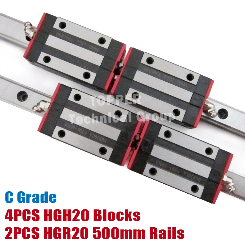 

2pcs HGR20 Linear Rail 500mm with 4pcs HGH20CA Guide Block 20mm HGH20