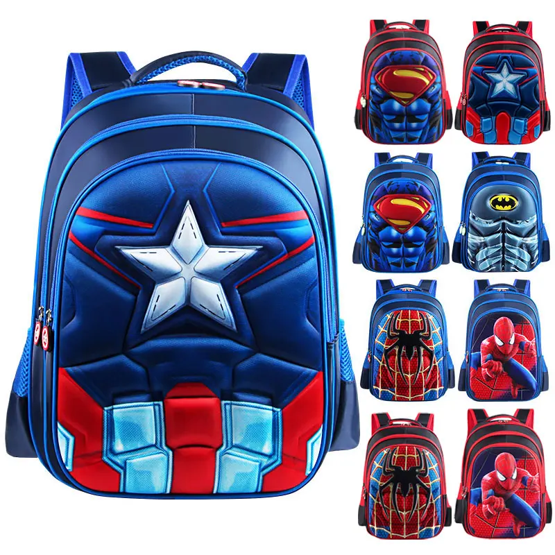 

3D Comics Superman Batman Captain America Boy Girl Children Kindergarten School bag Teenager Schoolbags Kids Student Backpacks