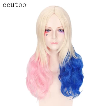 

ccutoo 28"Pink Blue Blonde Mix Harley Quinn Suicide Squad Batman Synthetic Wig Harleen Quinzel Cosplay Costume Wig Hair