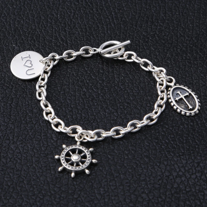 

Sterling Silver 925 Casual Female Charms Bracelet Fashion Thai Silver 925 Jewelry Women Cool Toggle Chain Bracelet Gift For Her