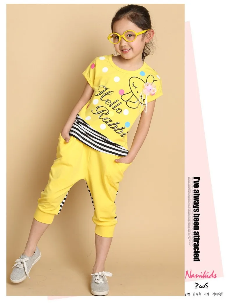 pajamas for baby girl 4-14T Girl Summer 2021 New Children Clothing Set Cotton Cartoon Letter Girls Clothes Casual Short-Sleeve Suit pajamas for newborn girl