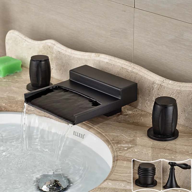 Ceramic Wall Mounted Vessel Sink 40 Modern Bathroom Sinks Waterfall Deck Mount Dual Long Handle Finish Br Body Bathroom Sink Faucet Oil Rubbed Bronze