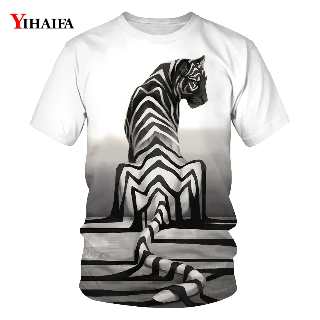 

2019 New T-shirt 3D Black White Stripe Tiger Graphic T shirts Harajuku Short Sleeve Casual Animal Tees Unisex Summer Tops