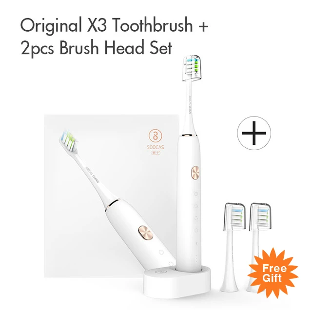 Soocas X3 Sonic Electric Toothbrush Soocare X3 Ultrasonic Automatic Tooth Brush Adult Waterproof USB Rechargeable for youpin - Color: white add brush head