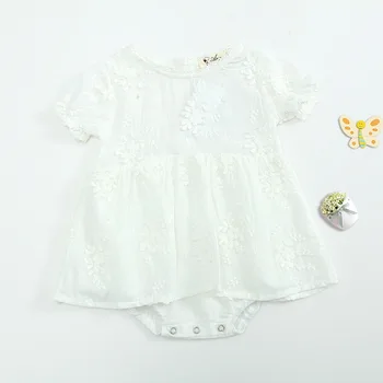 

Baby Girl's Short Sleeve O-Neck Embroidery 100% Cotton White Rompers Triangle Design Spring Summer Bebi Rompers Set