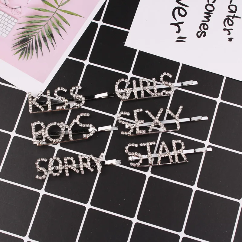

Fashion Letter Hairpins Headwear for Women Girls super flash Hair Clips Pins Barrette Tools Hair Accessories
