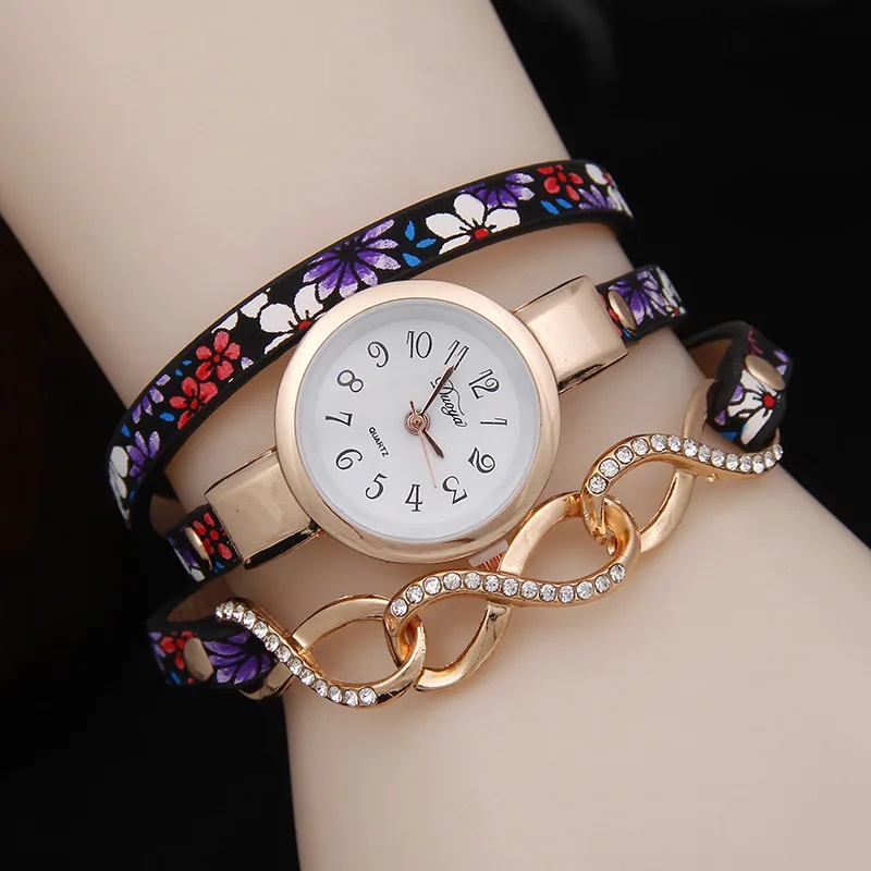 

2019 New Fashion Women Leather Strap Watches Flower Bracelet Women Dress Watch Wristwatches Quartz Watch female hour clock AC115