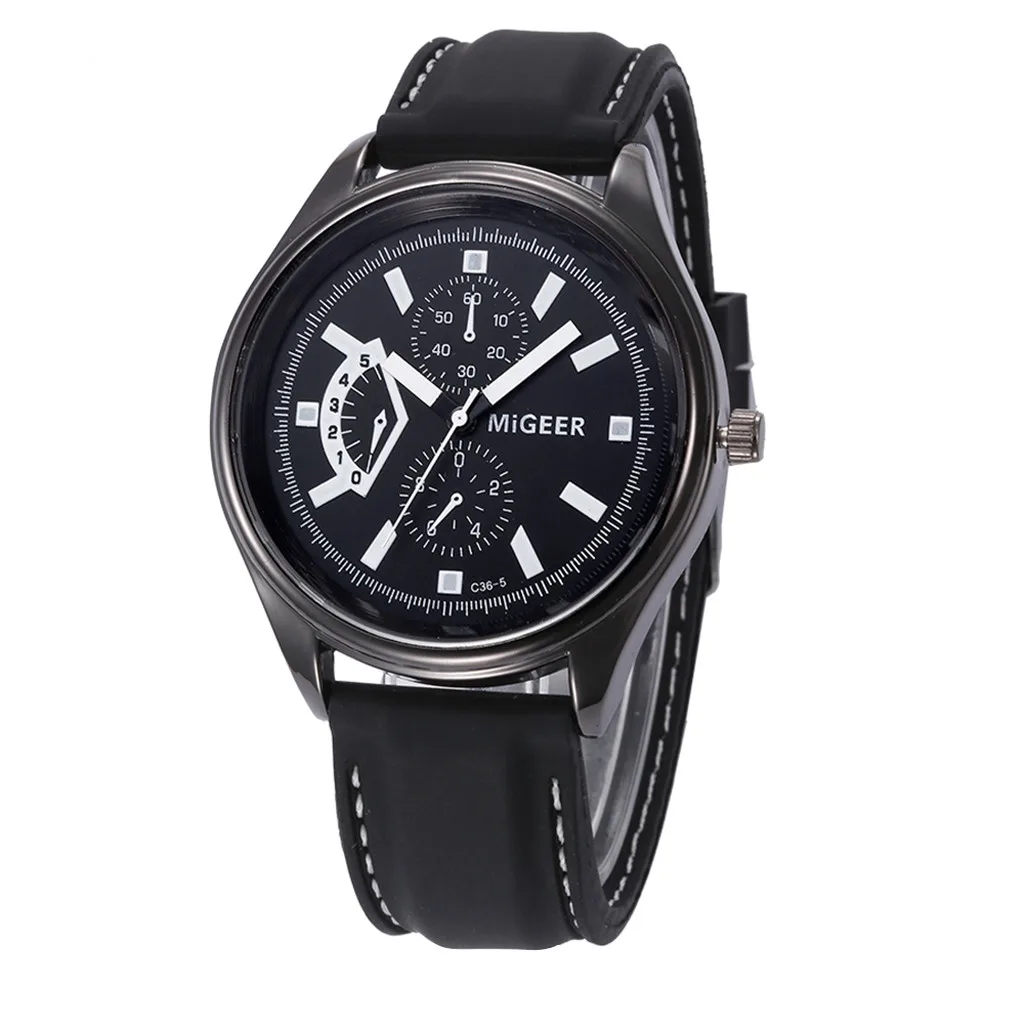 Susenstone классический черный силиконовый ремень нержавеющая сталь спортивные часы для мужчин кварцевые часы Relogio Masculino кожаный ремешок