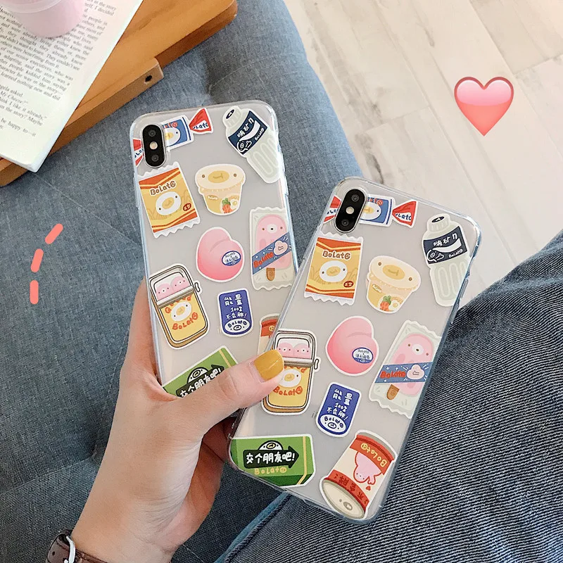 

Cute Cartoon Snack Pattern Transparent Korean Phone Case For iPhone X Xs XR Xsmax 7 7 Puls 6 6S 7 8 Puls Cases Soft TPU Cover